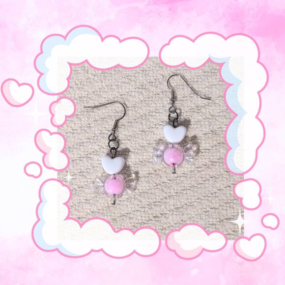{Handmade} Candy & Hearts Charm Earrings - Picture 1 of 2